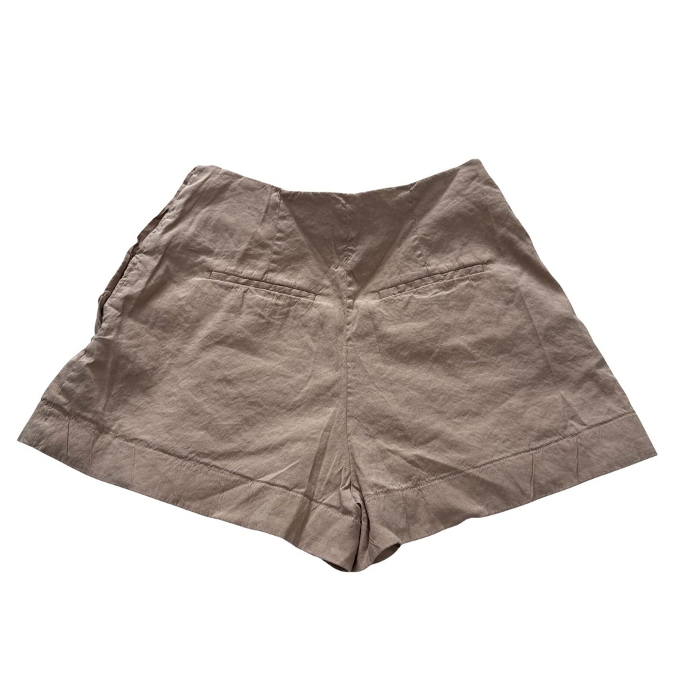 VINCE Linen Blend Tan Pleated Side Button Shorts Size 6 - Picture 4 of 5
